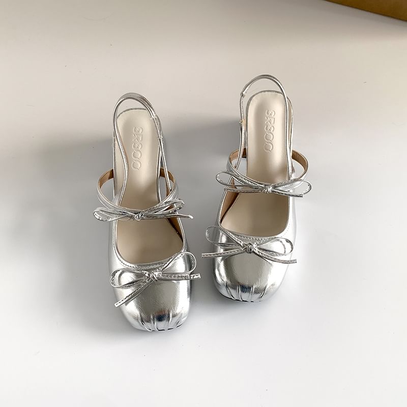 Accent Heel Ribbon Block Slingback Sandals