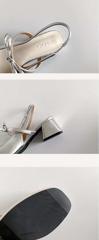 Accent Heel Ribbon Block Slingback Sandals