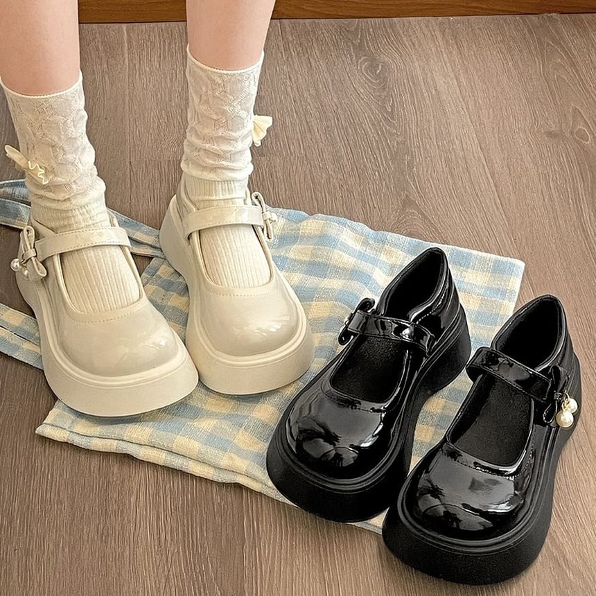 Jane Platform Leather Mary Shoes Faux