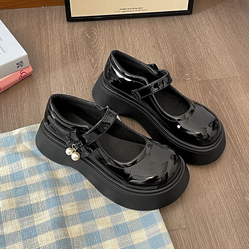 Jane Platform Leather Mary Shoes Faux