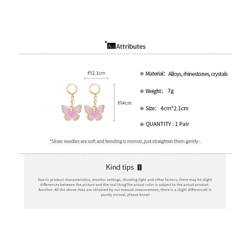 Glaze Rhinestone Alloy Cuff Dangle Earring / Butterfly Ear