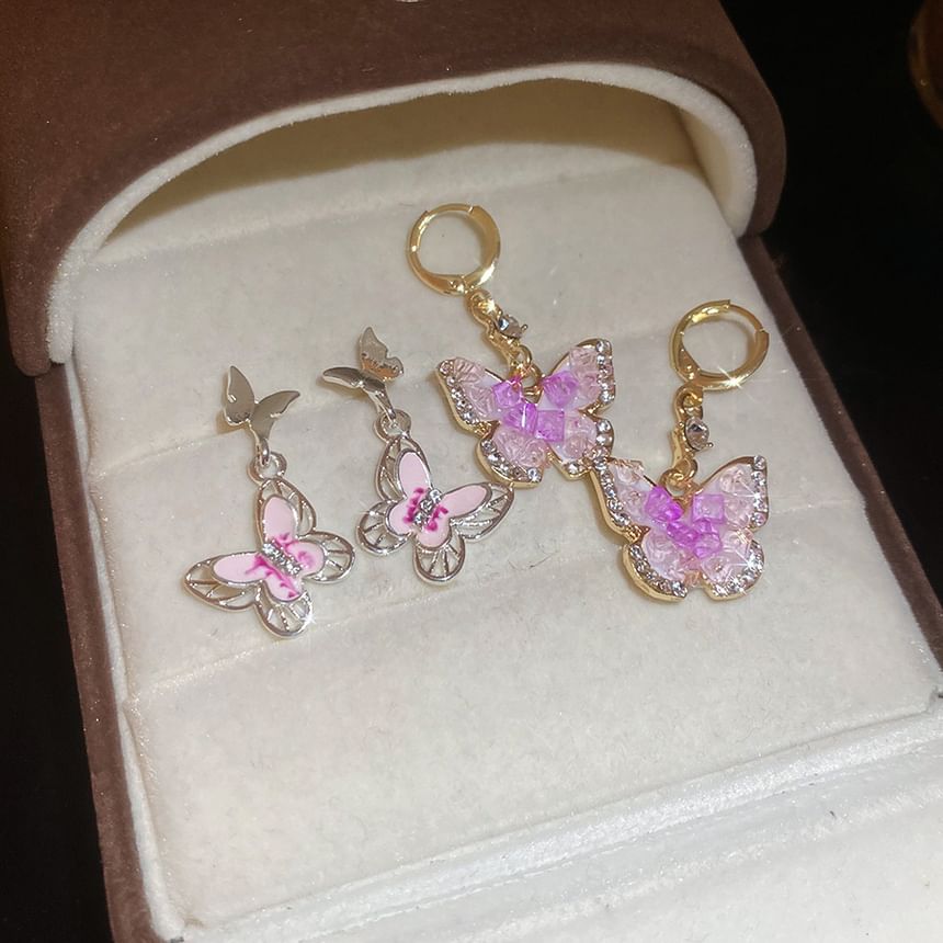 Glaze Rhinestone Alloy Cuff Dangle Earring / Butterfly Ear