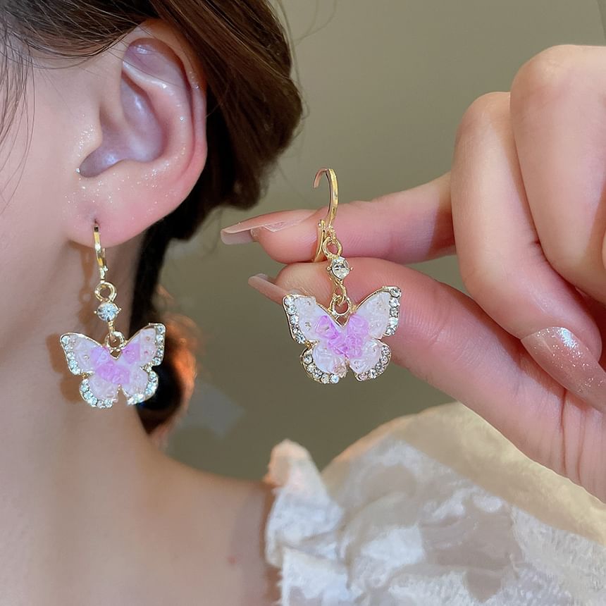 Glaze Rhinestone Alloy Cuff Dangle Earring / Butterfly Ear