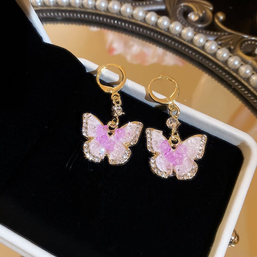Glaze Rhinestone Alloy Cuff Dangle Earring / Butterfly Ear