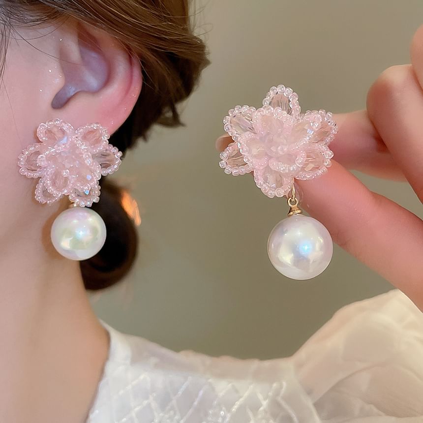 Alloy Faux Pearl Floral Bead Earring Drop