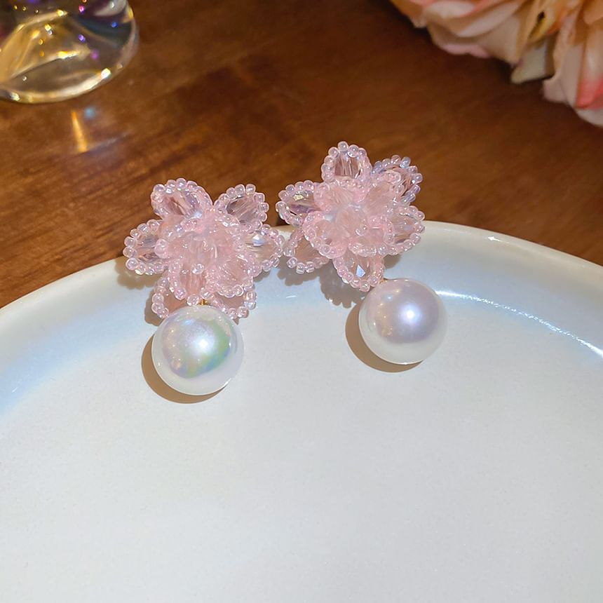 Alloy Faux Pearl Floral Bead Earring Drop