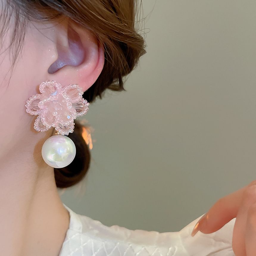 Alloy Faux Pearl Floral Bead Earring Drop