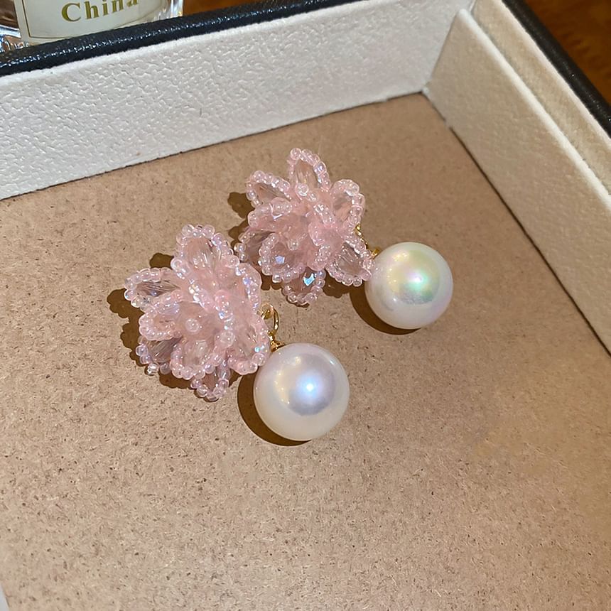 Alloy Faux Pearl Floral Bead Earring Drop