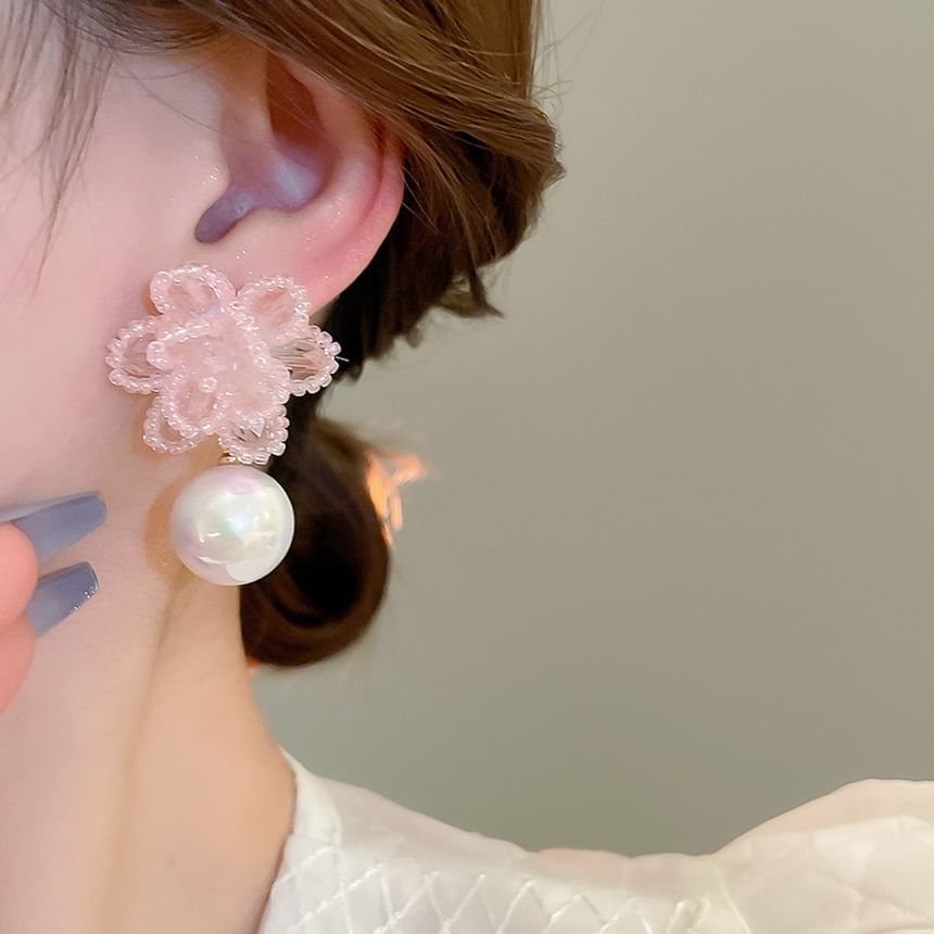 Alloy Faux Pearl Floral Bead Earring Drop