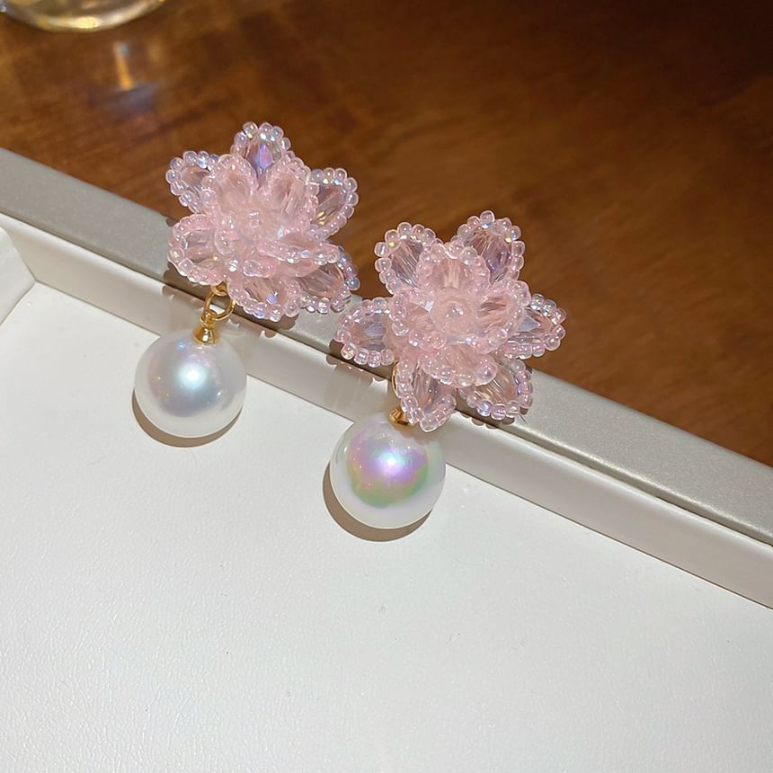 Alloy Faux Pearl Floral Bead Earring Drop