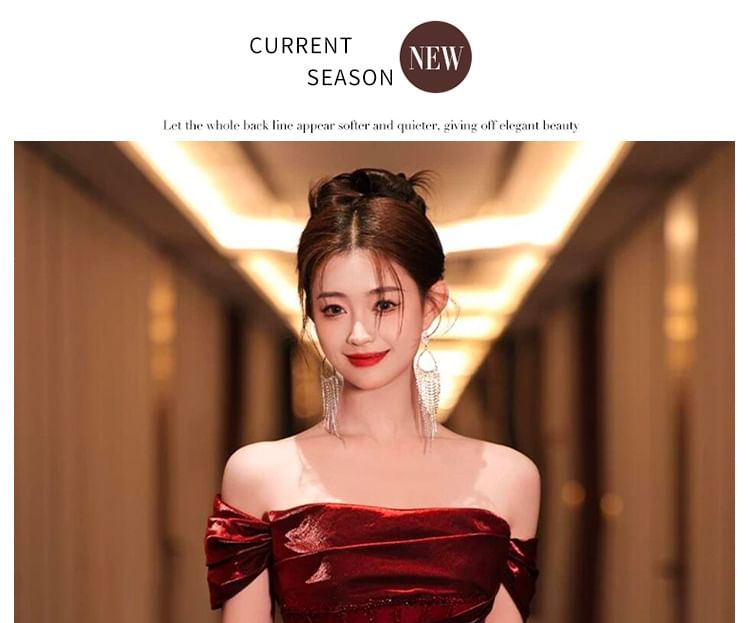 Evening Glitter Short-Sleeve Maternity Gown Ruched Off-Shoulder A-Line