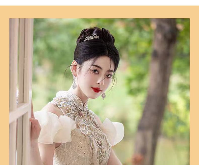 Gown Cold Embroidered Collar Floral Evening Sequin Mermaid Shoulder Stand