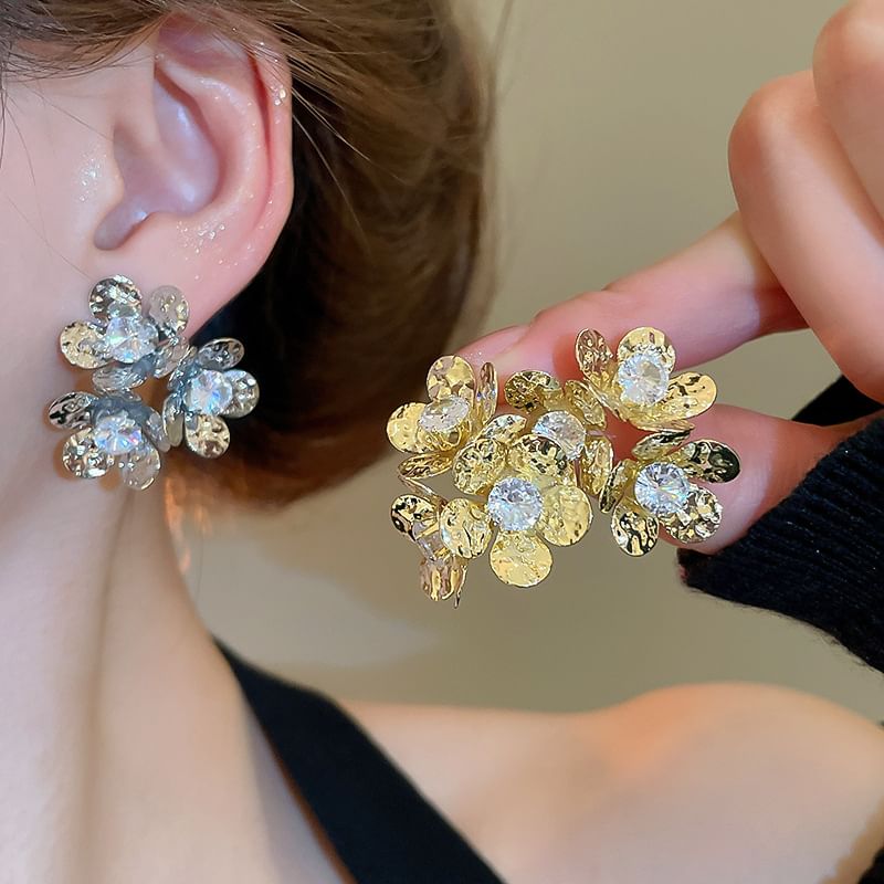 Alloy Floral Earring Rhinestone Statement