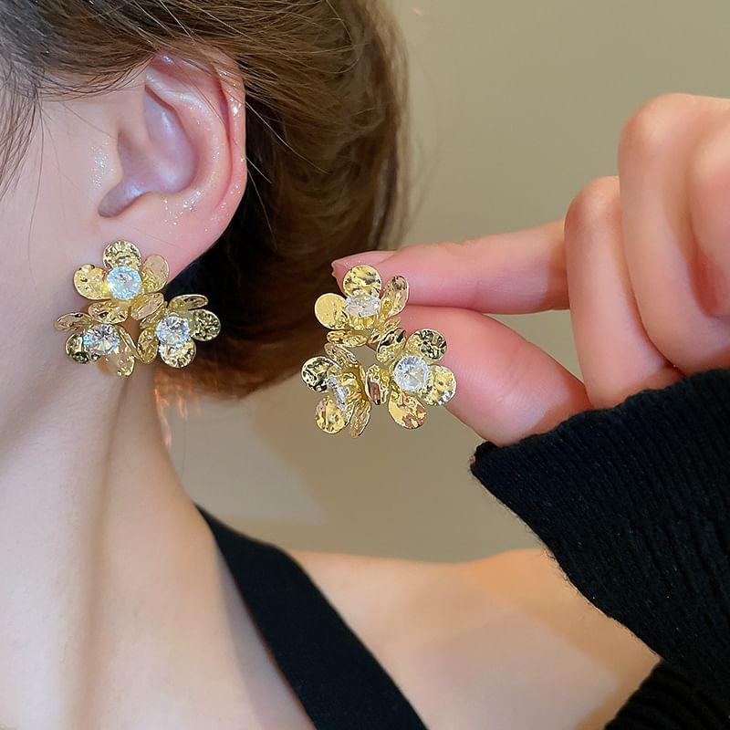 Alloy Floral Earring Rhinestone Statement