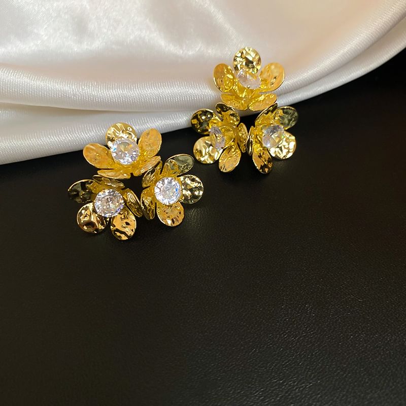Alloy Floral Earring Rhinestone Statement