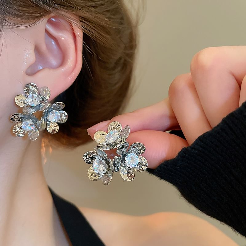 Alloy Floral Earring Rhinestone Statement