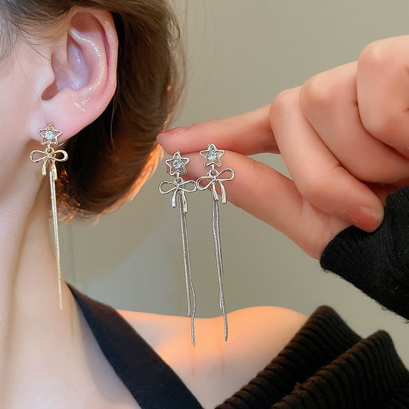 Earring Alloy Star Threader bow Rhinestone