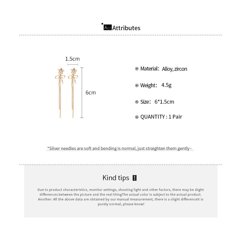 Earring Alloy Star Threader bow Rhinestone