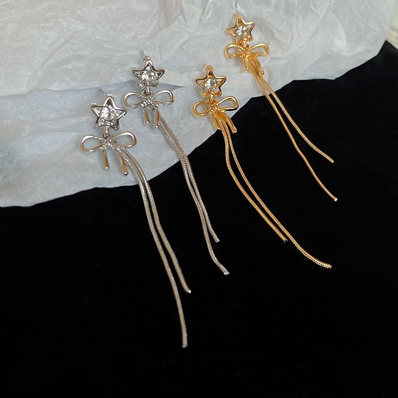 Earring Alloy Star Threader bow Rhinestone