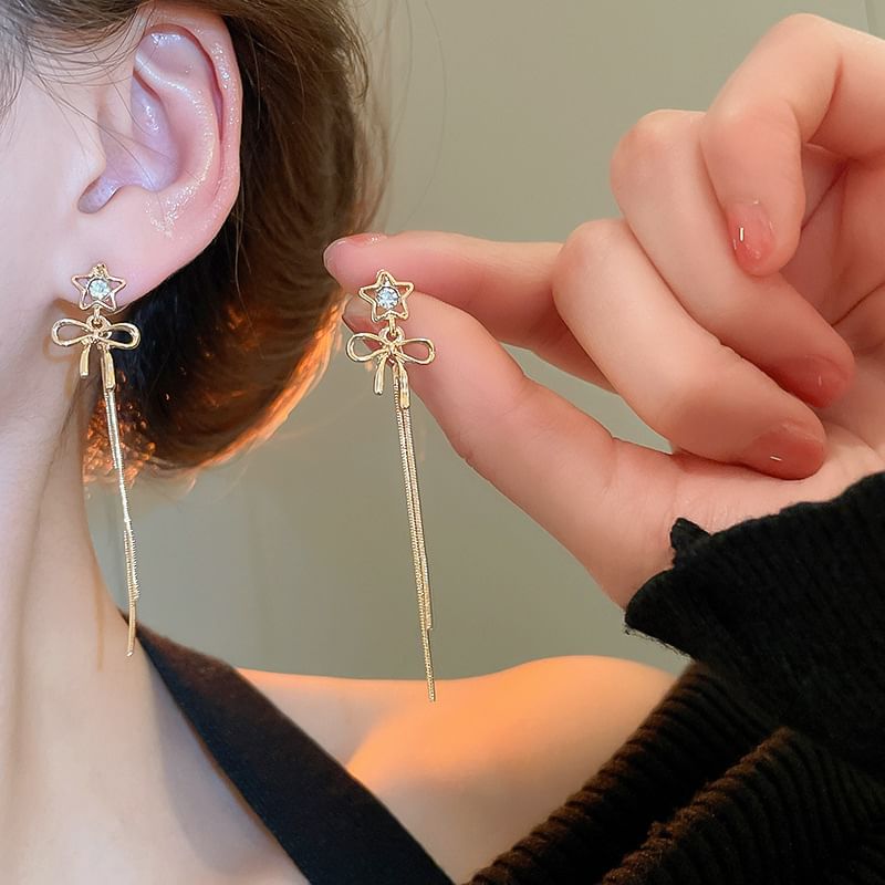 Earring Alloy Star Threader bow Rhinestone