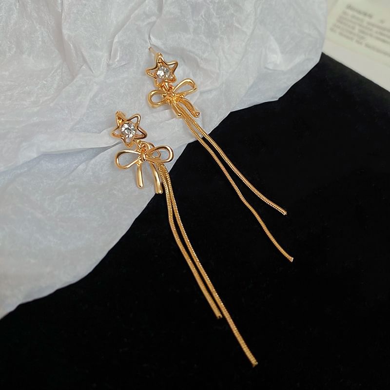 Earring Alloy Star Threader bow Rhinestone