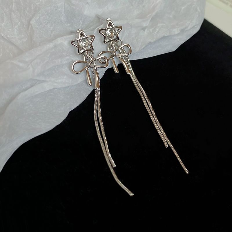 Earring Alloy Star Threader bow Rhinestone