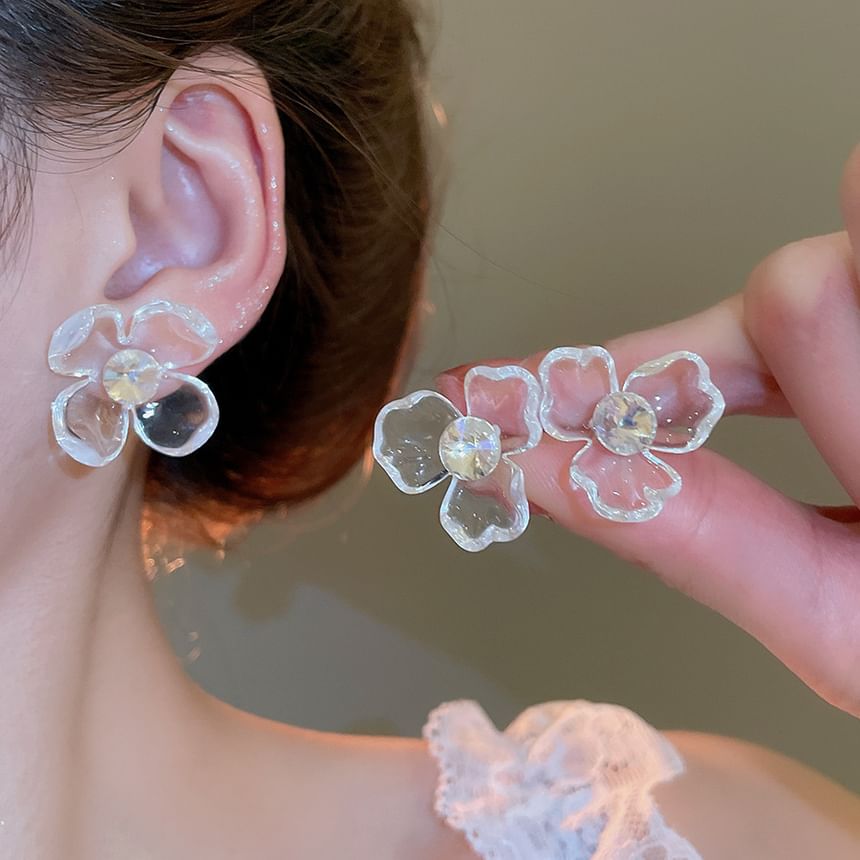 (Various Rhinestone Designs) Floral Acrylic Earring Statement