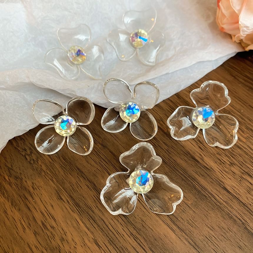 (Various Rhinestone Designs) Floral Acrylic Earring Statement