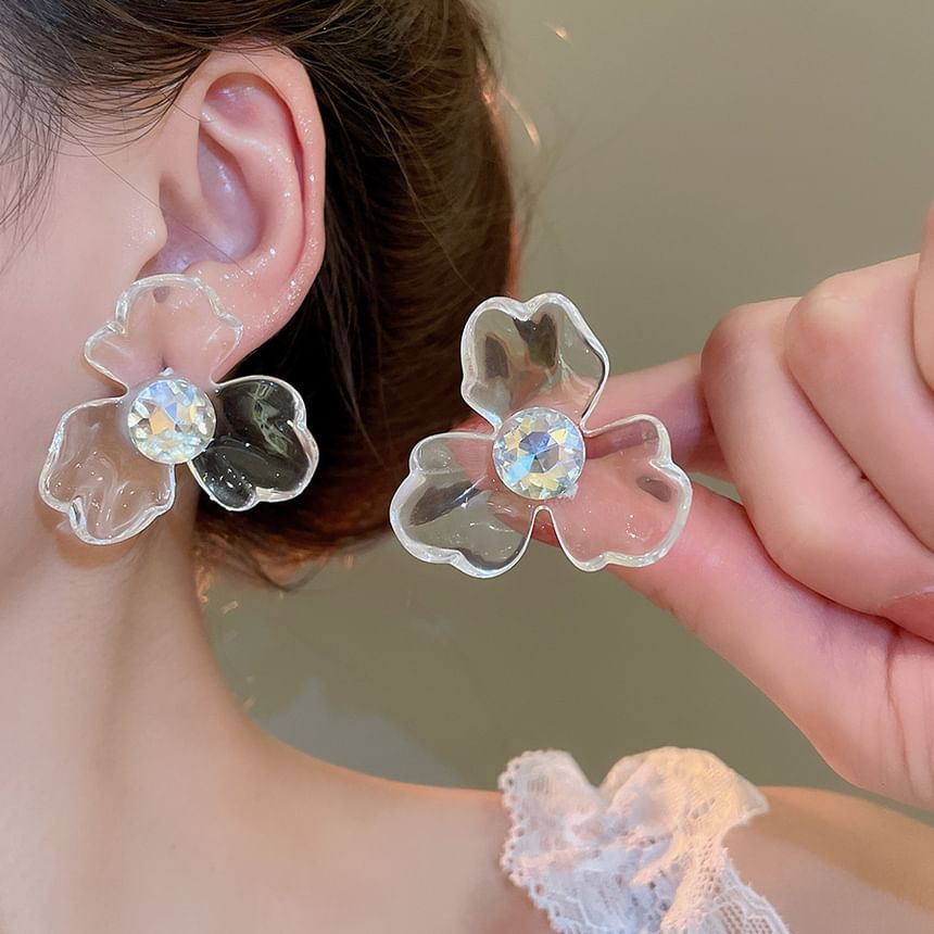 (Various Rhinestone Designs) Floral Acrylic Earring Statement