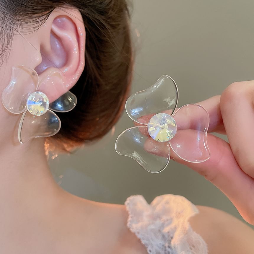 (Various Rhinestone Designs) Floral Acrylic Earring Statement