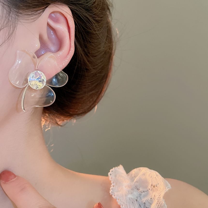 (Various Rhinestone Designs) Floral Acrylic Earring Statement
