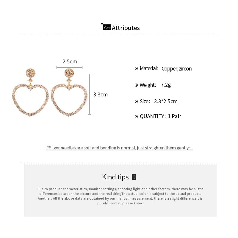 Rhinestone Alloy Drop Earring Heart