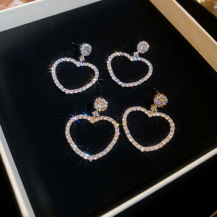Rhinestone Alloy Drop Earring Heart