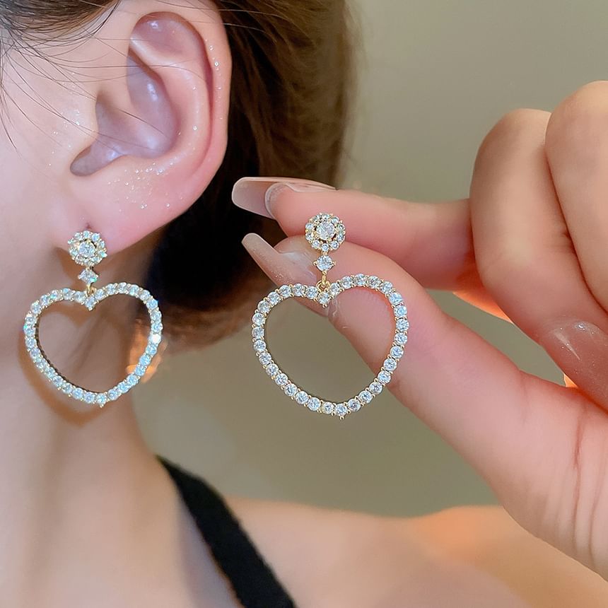 Rhinestone Alloy Drop Earring Heart