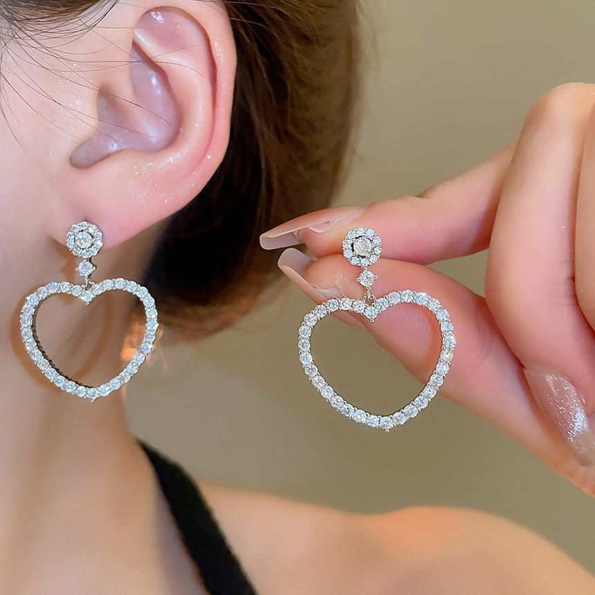 Rhinestone Alloy Drop Earring Heart