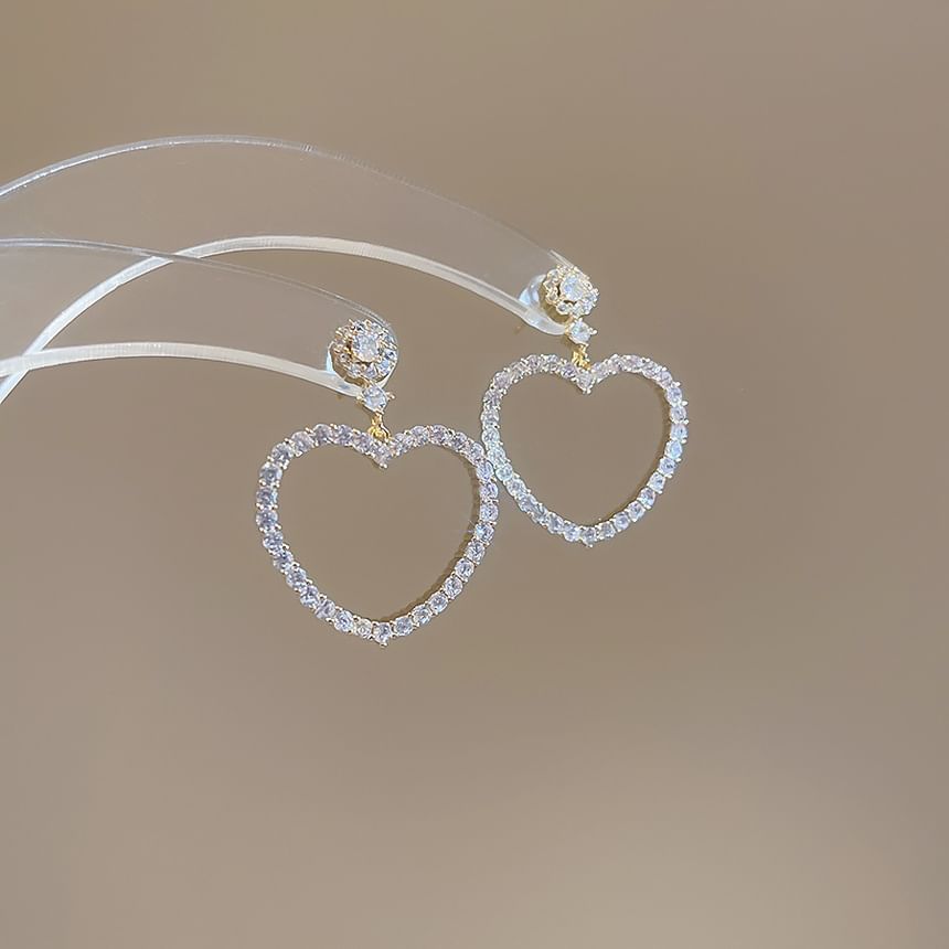Rhinestone Alloy Drop Earring Heart