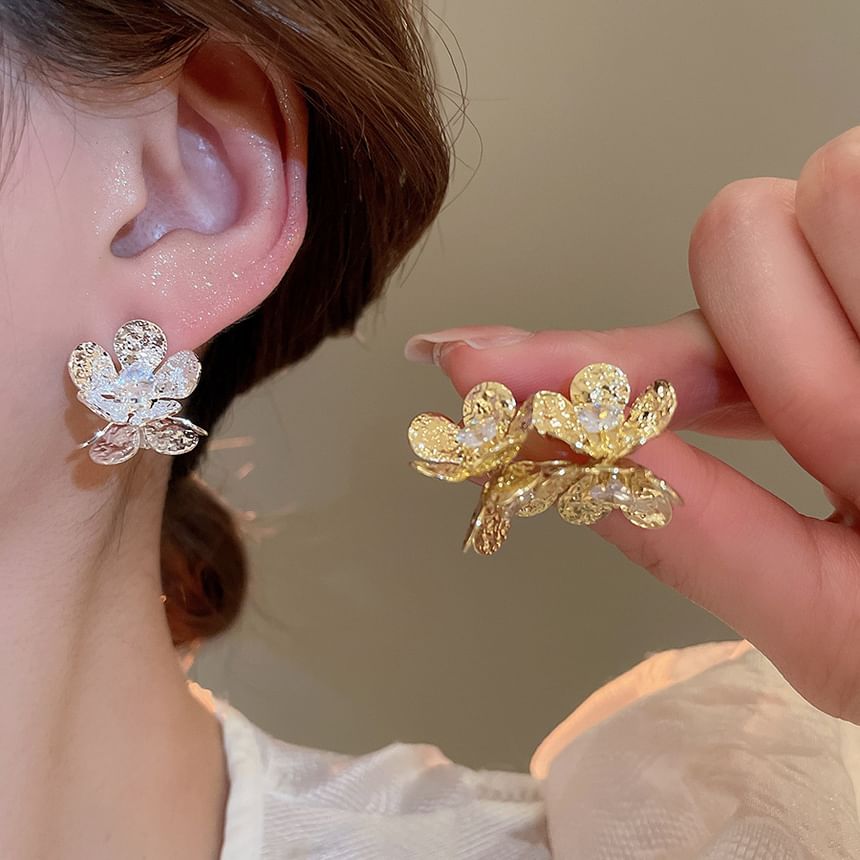 Floral Rhinestone Earring Statement Alloy