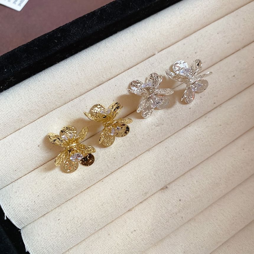 Floral Rhinestone Earring Statement Alloy