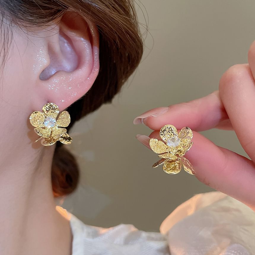 Floral Rhinestone Earring Statement Alloy