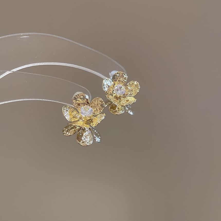 Floral Rhinestone Earring Statement Alloy