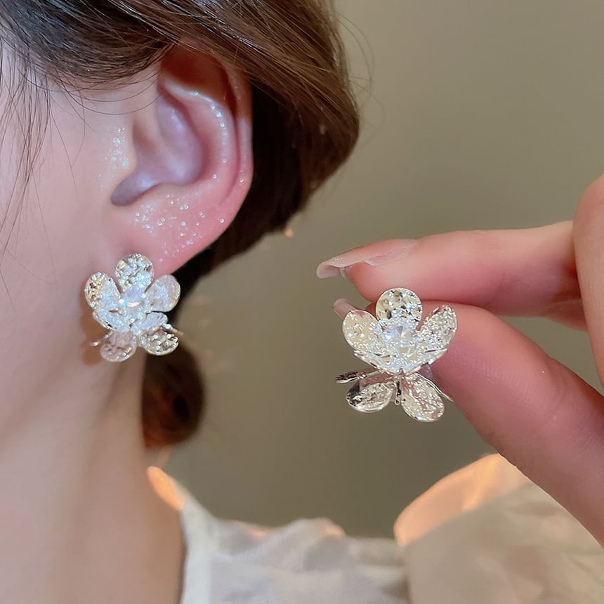 Floral Rhinestone Earring Statement Alloy