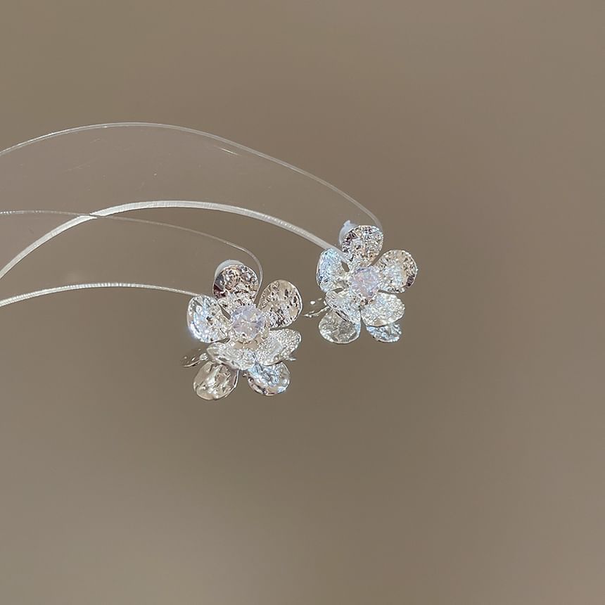 Floral Rhinestone Earring Statement Alloy