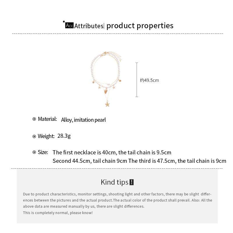 Pearl Necklace Pendant 3: Alloy Choker + Set Faux Starfish of