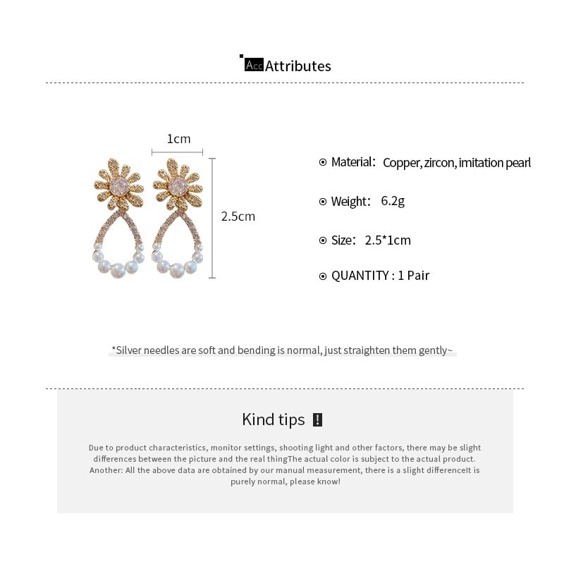 Pearl Drop Alloy Faux Rhinestone Floral Earring