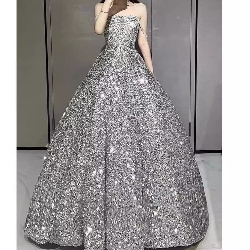 Sequin Evening Gown A-Line Off-Shoulder