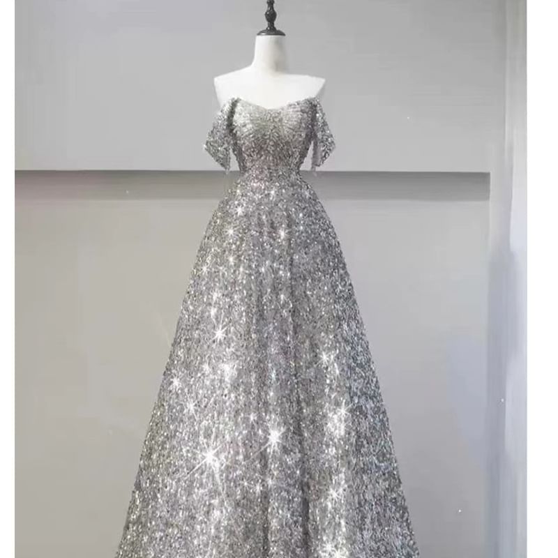 Sequin Evening Gown A-Line Off-Shoulder