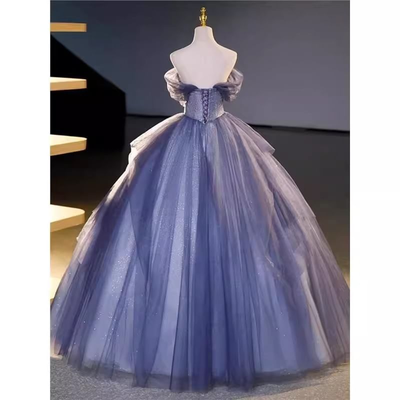 Off-Shoulder Gown Ball Short-Sleeve Sequin