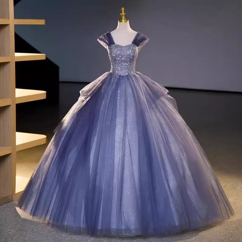 Off-Shoulder Gown Ball Short-Sleeve Sequin