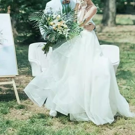 A-Line V-Neck Strap Gown Spaghetti Wedding Plain