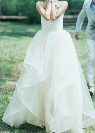 A-Line V-Neck Strap Gown Spaghetti Wedding Plain